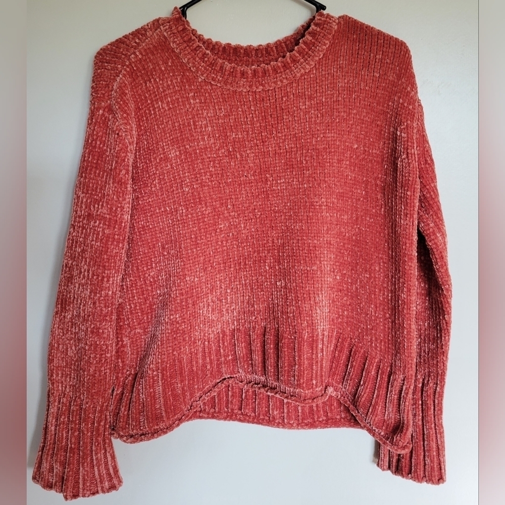 Aeropostale Women's Rust Orange Chenille Knit Crewneck Soft Sweater Size XS